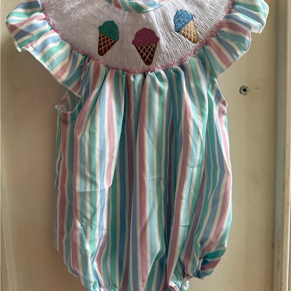 New Smocked Ice Cream Romper - Picture 2 of 7